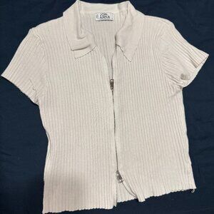 Aesthetic & Adjustable Double Zipper White Collar Top